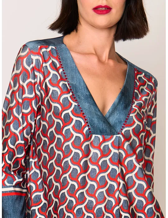 Blusa caftano a trapezio jeans e strass Francesca Mercuriali