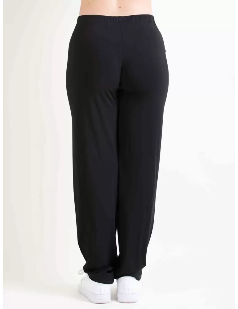 Mercuriali pull-on black palazzo trousers with rhinestones and silk