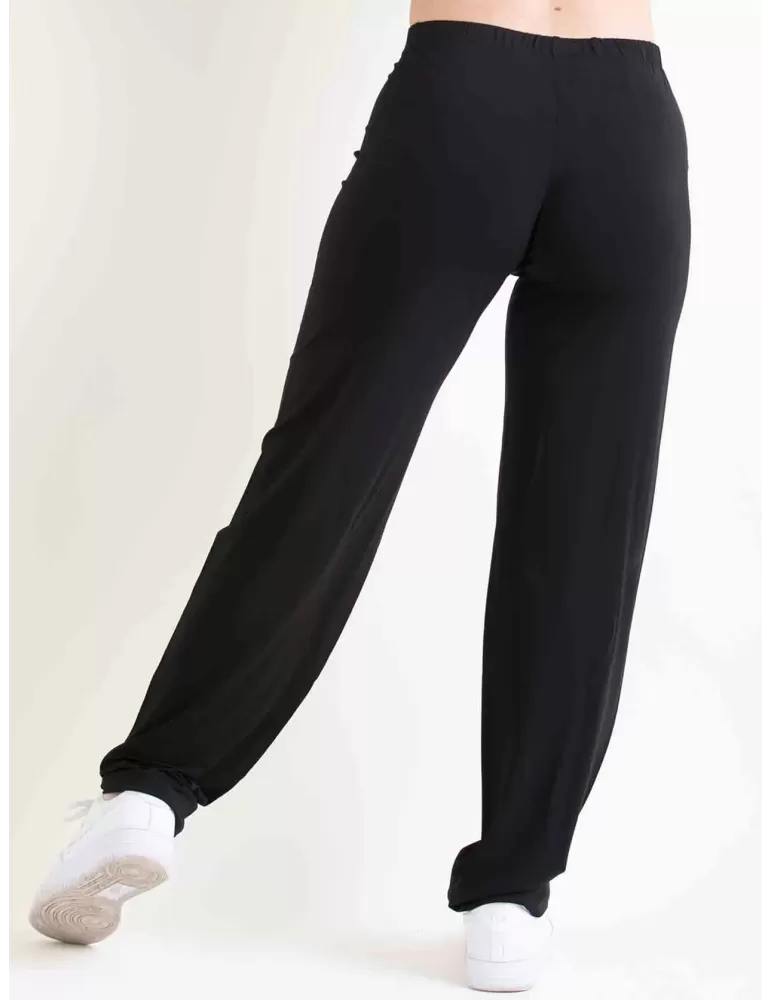 Mercuriali pull-on black palazzo trousers with rhinestones and silk
