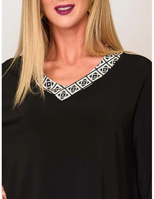 Francesca Mercuriali Black silk maxi blouse with optical-print borders