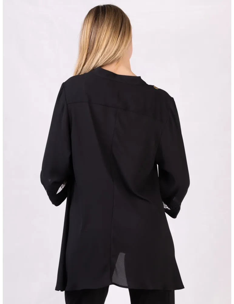 Piero Moretti | Blusa caftano nero con ricami orientali sull'oro