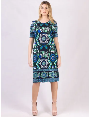 Piero Moretti Blue sheath dress with arabesque pattern