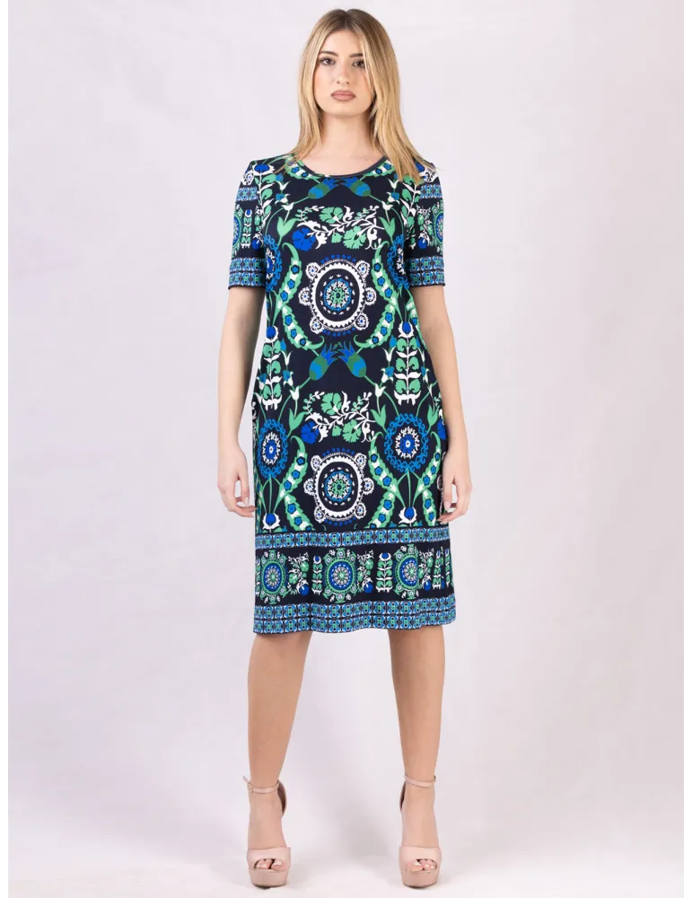 Piero Moretti Blue sheath dress with arabesque pattern