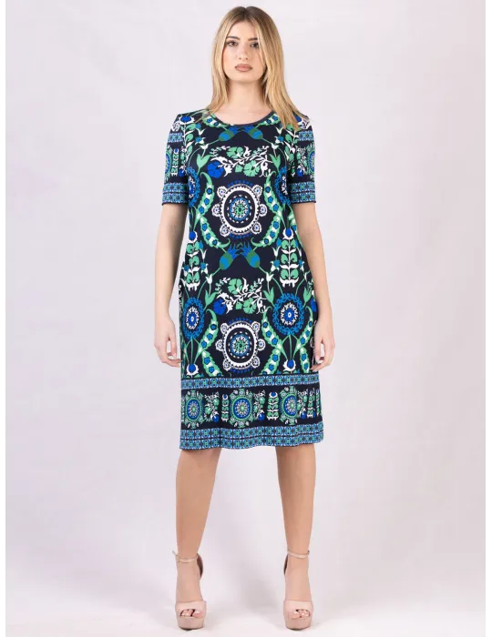 Piero Moretti Blue sheath dress with arabesque pattern Piero Moretti Blue sheath dress with arabesque pattern