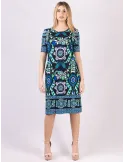 Piero Moretti Blue sheath dress with arabesque pattern