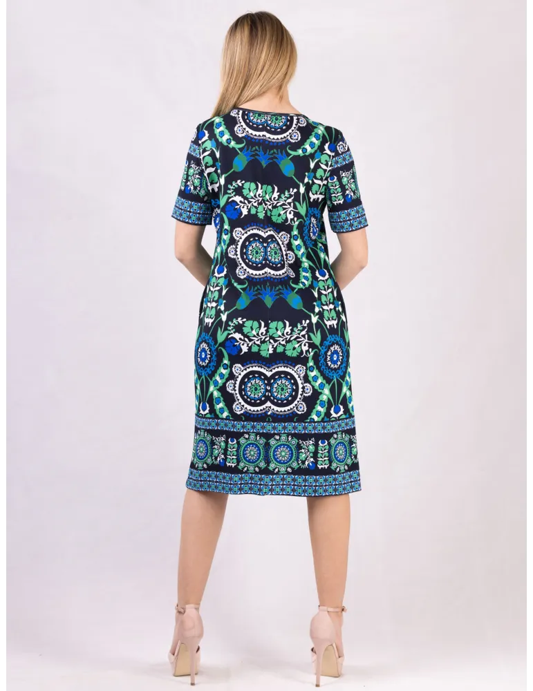 Piero Moretti Blue sheath dress with arabesque pattern