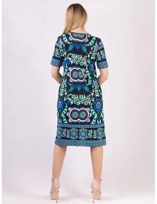 Piero Moretti Blue sheath dress with arabesque pattern