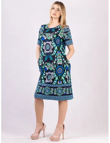 Piero Moretti Blue sheath dress with arabesque pattern 2