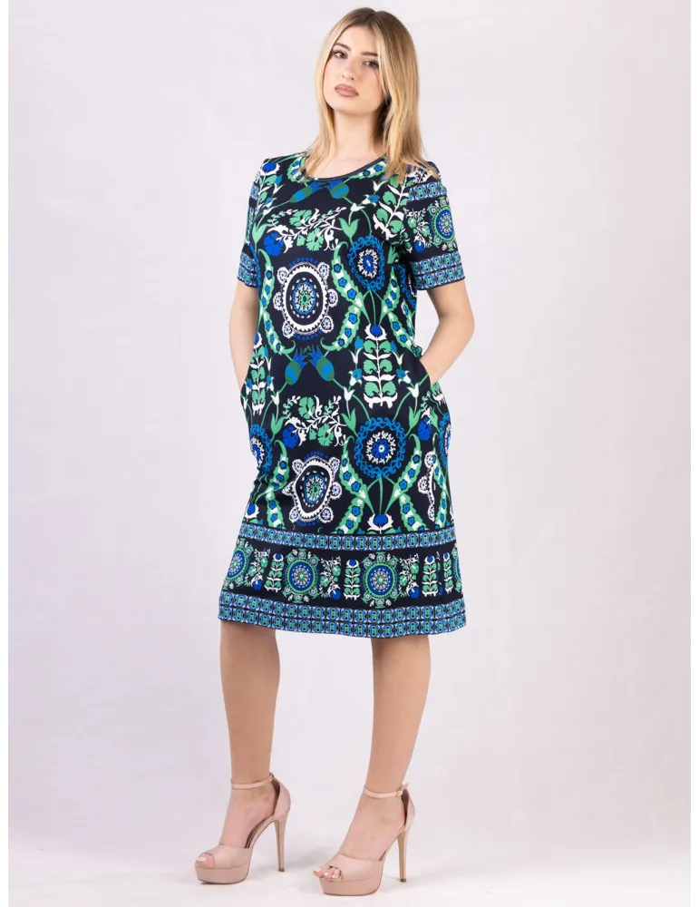 Piero Moretti Blue sheath dress with arabesque pattern