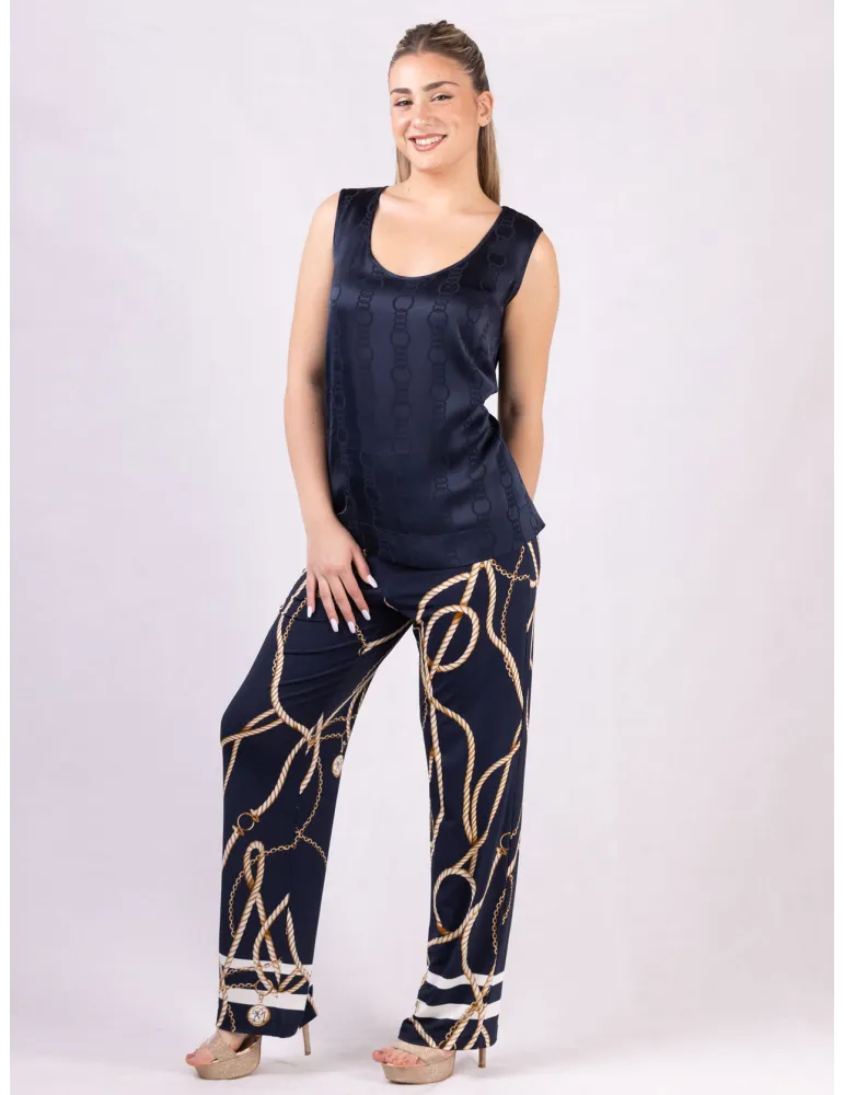 Piero Moretti blue silk satin devorè shirt and top twinset plus size