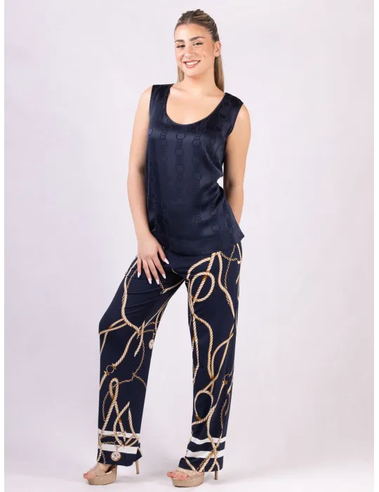 Piero Moretti blue silk satin devorè shirt and top twinset plus size