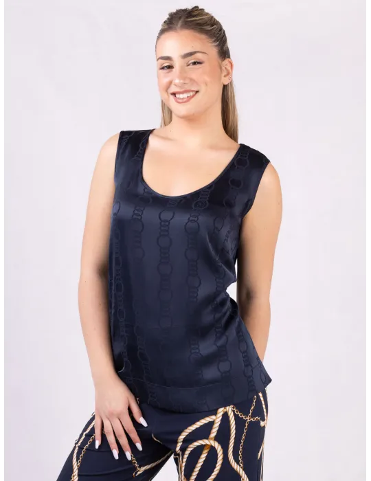 Piero Moretti blue silk satin devorè shirt and top twinset plus size