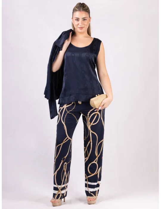 Piero Moretti blue silk satin devorè shirt and top twinset plus size