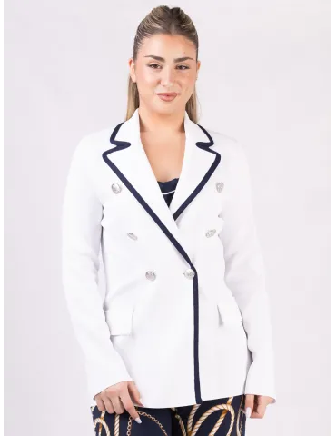 Piero Moretti White double-breasted jacket with blue piping