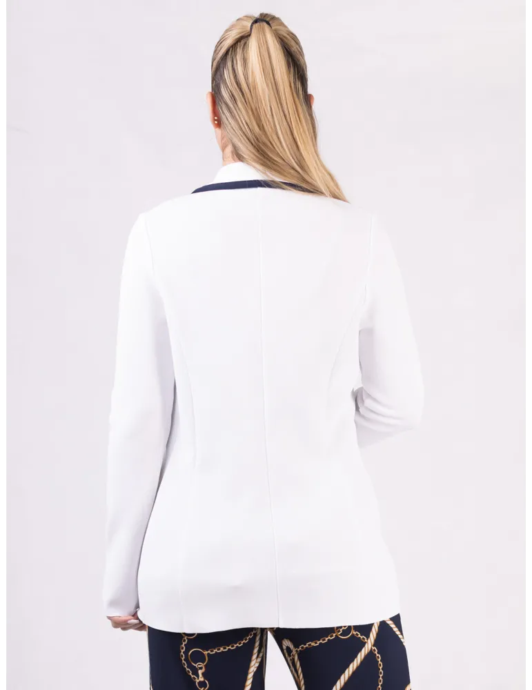 Piero Moretti Plus size White double-breasted jacket with blue piping