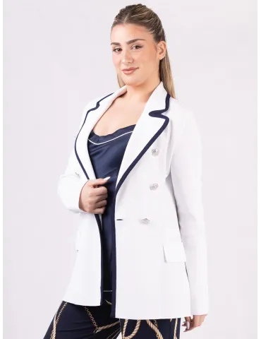 Piero Moretti White double-breasted jacket with blue piping 2