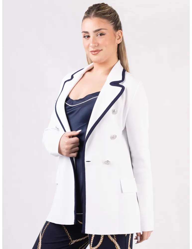 Piero Moretti White double-breasted jacket with blue piping