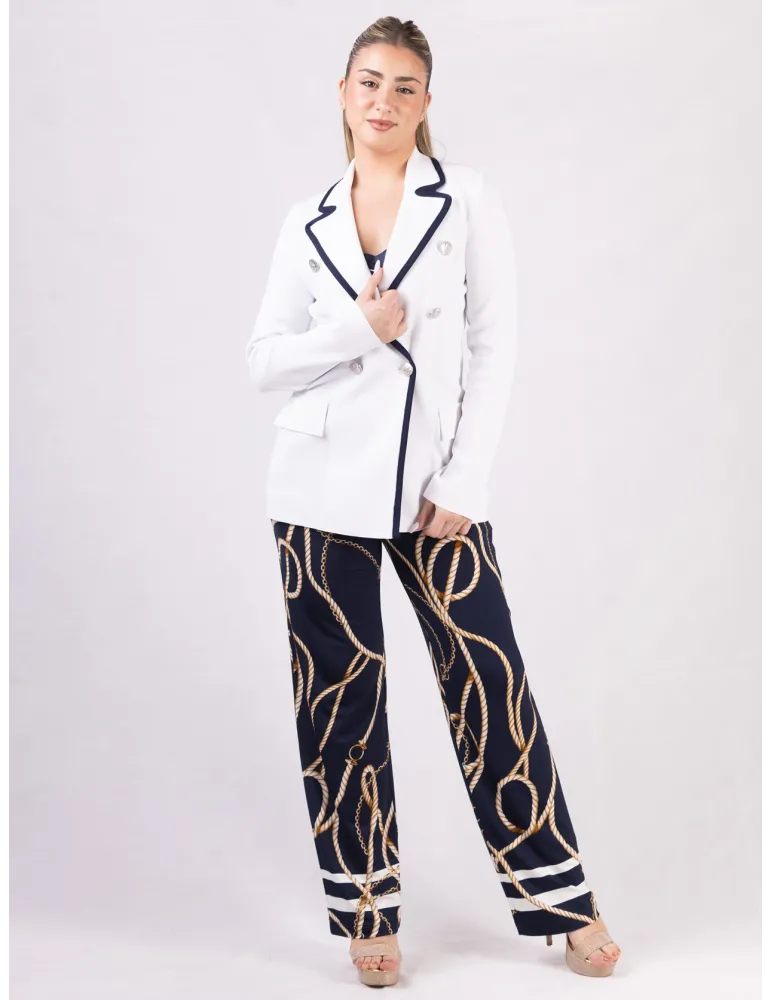 Piero Moretti White double-breasted jacket with blue piping