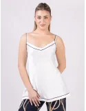 Piero Moretti White silk satin spaghetti strap top blue piping