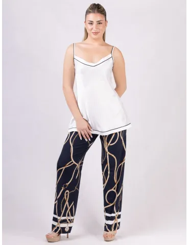Piero Moretti White silk satin spaghetti strap top blue piping 2