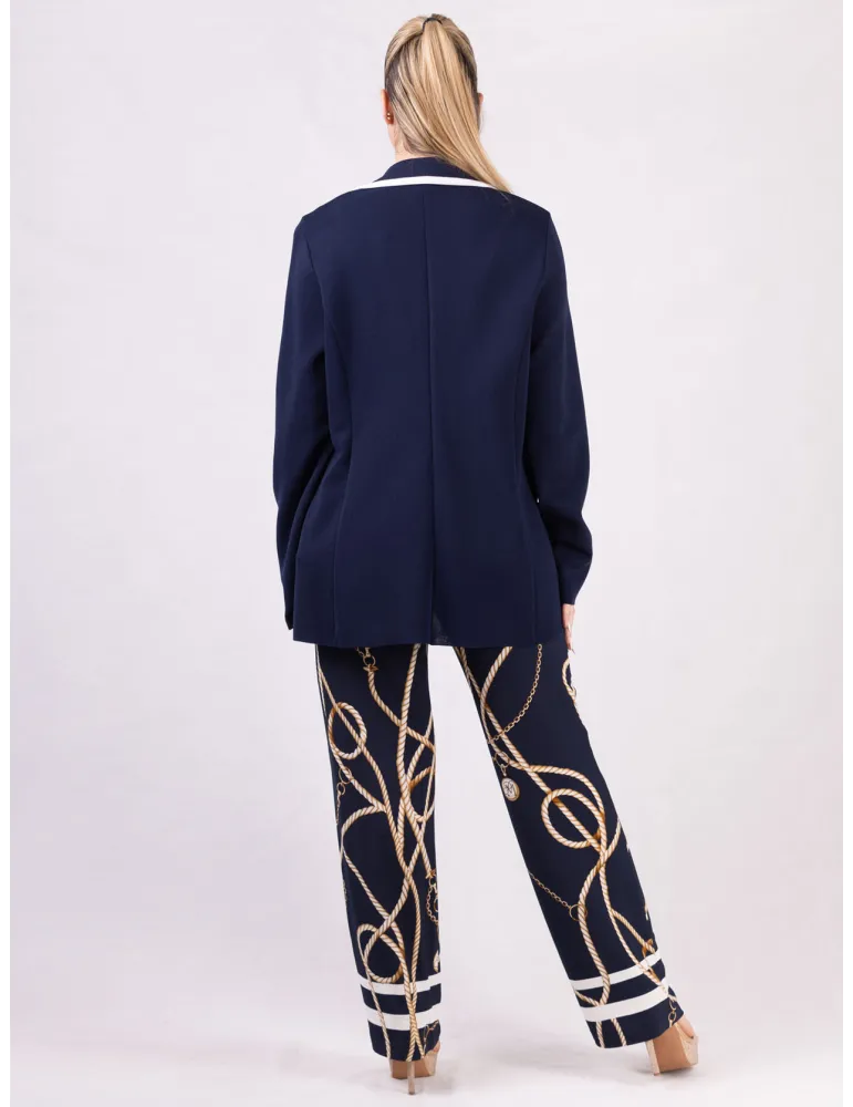 Piero Moretti Plus size Blue double-breasted jacket with white piping