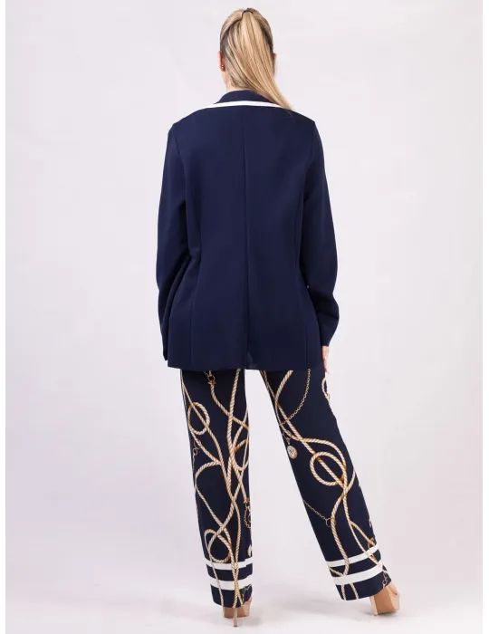 Piero Moretti Plus size Blue double-breasted jacket with white piping