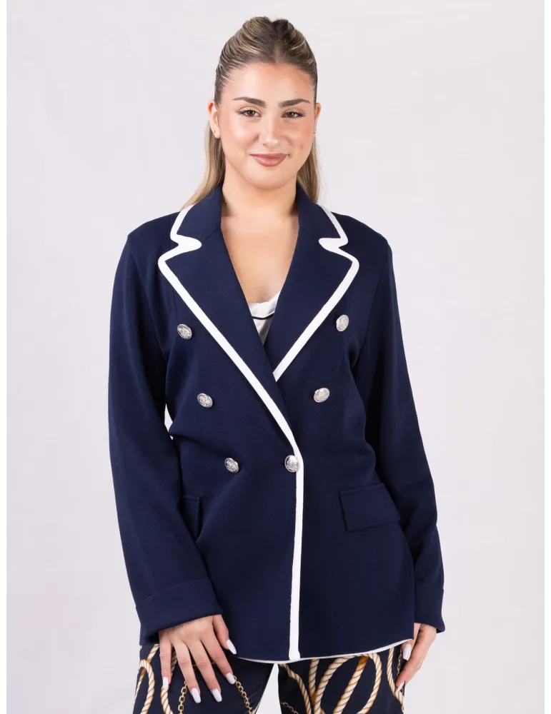Piero Moretti Blue double-breasted jacket with white piping