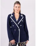 Piero Moretti Plus size Blue double-breasted jacket with white piping