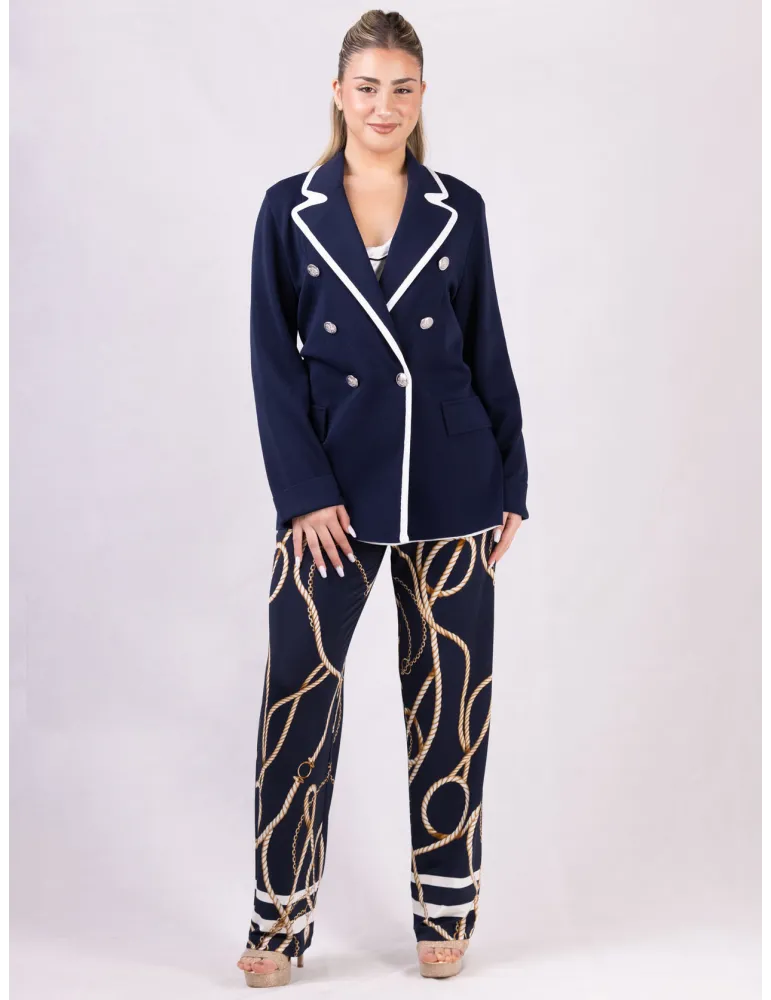 Piero Moretti Plus size Blue double-breasted jacket with white piping