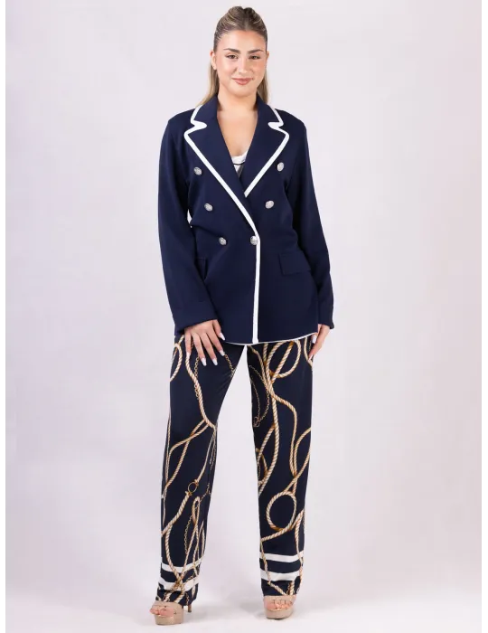 Piero Moretti Plus size Blue double-breasted jacket with white piping