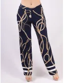 Piero Moretti blue and beige logo printed cigarette trousers plus size