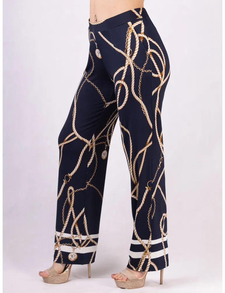 Piero Moretti blue and beige logo printed cigarette trousers plus size