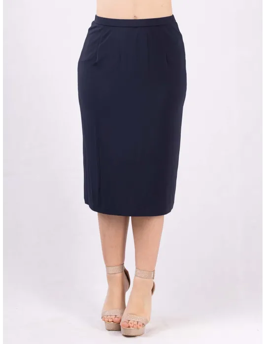 Пьеро Моретти Классическая синяя юбка-карандаш с эластичной талией и разрезом Пьеро Моретти Классическая синяя юбка-карандаш с эластичной талией и разрезом