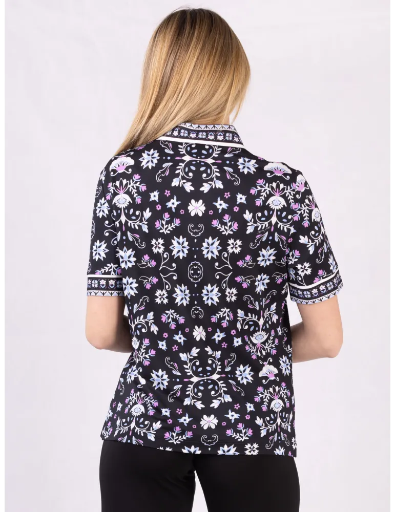 Piero Moretti black polo neck shirt with jewel button