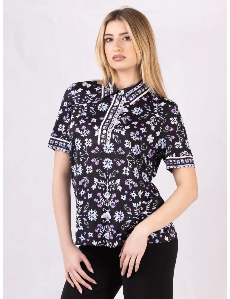 Piero Moretti black polo neck shirt with jewel button Piero Moretti black polo neck shirt with jewel button