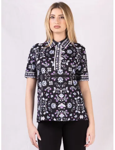 Piero Moretti black polo neck shirt with jewel button 2