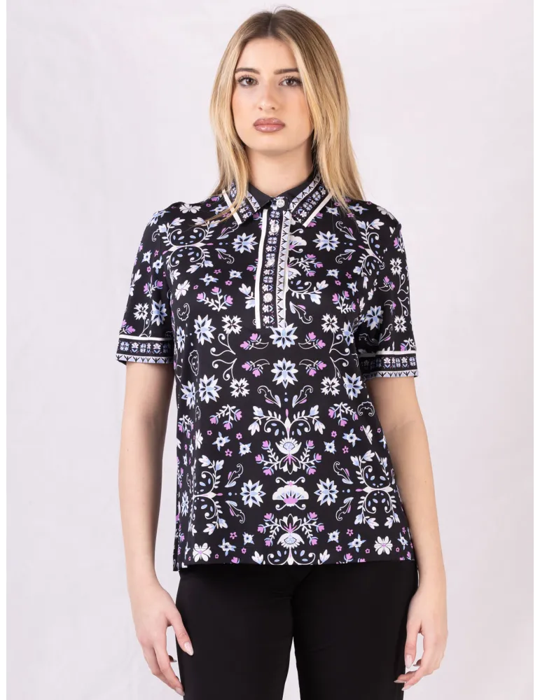 Piero Moretti black polo neck shirt with jewel button