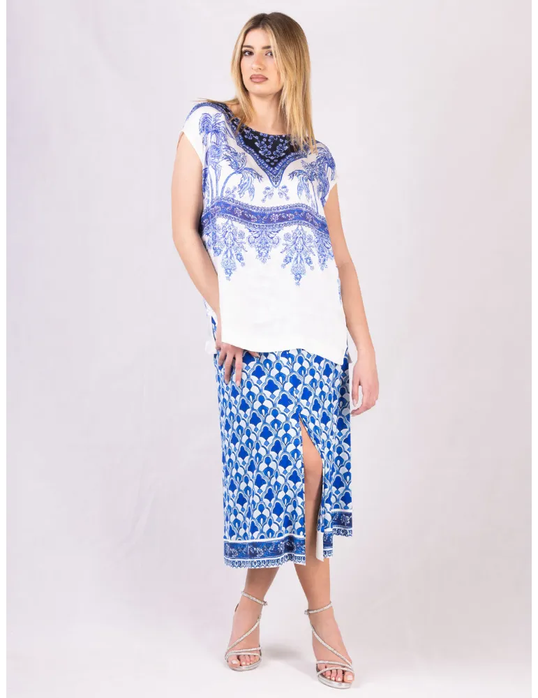 Piero Moretti White and China Blue silk box shaped shirt