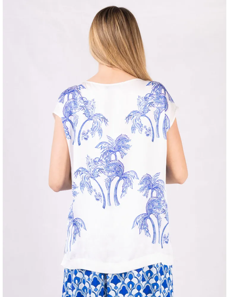 Piero Moretti White and China Blue silk box shaped shirt