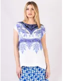 Piero Moretti White and China Blue silk box shaped shirt