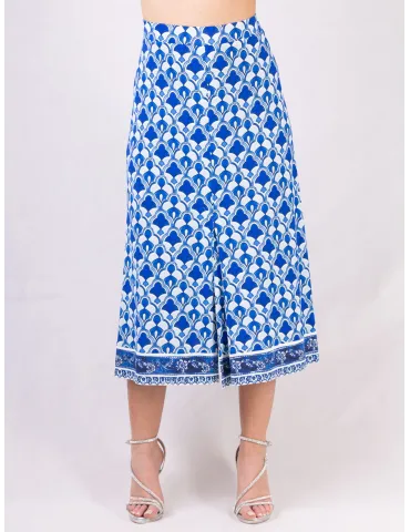 Piero Moretti white and China blue midi skirt front split | Plus size