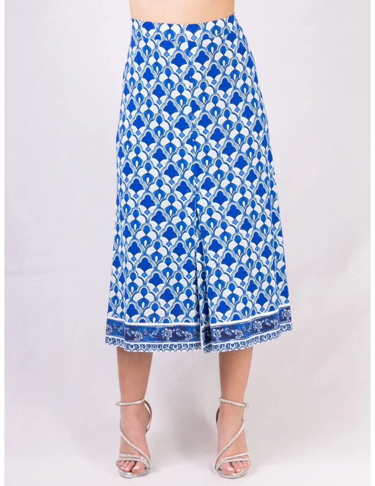 Piero Moretti white and China blue midi skirt front split | Plus size Piero Moretti white and China blue midi skirt front split | Plus size