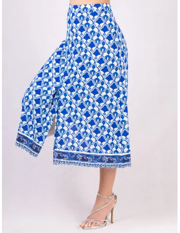 Piero Moretti white and China blue midi skirt front split | Plus size 2