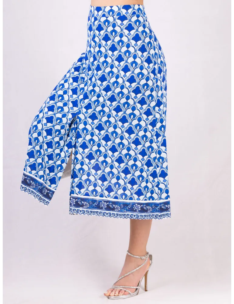 Piero Moretti white and China blue midi skirt front split