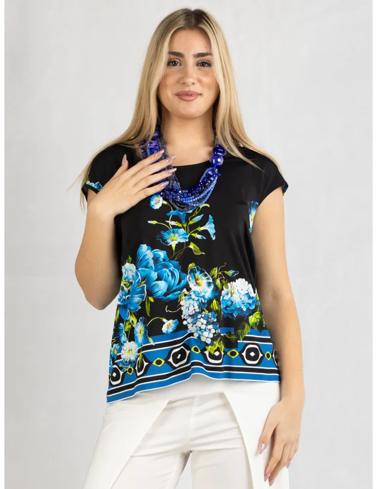 Piero Moretti 2025 | Plus size black and blue floral two pieces twinset