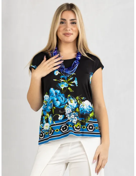 Piero Moretti 2025 | Plus size black and blue floral two pieces twinset