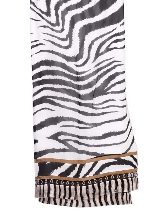 Piero Moretti 2025 | Black and white zebra printed scarf with fringes
