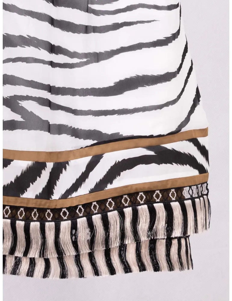 Piero Moretti black and white zebra printed scarf with fringes