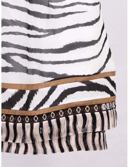 Piero Moretti black and white zebra printed scarf with fringes