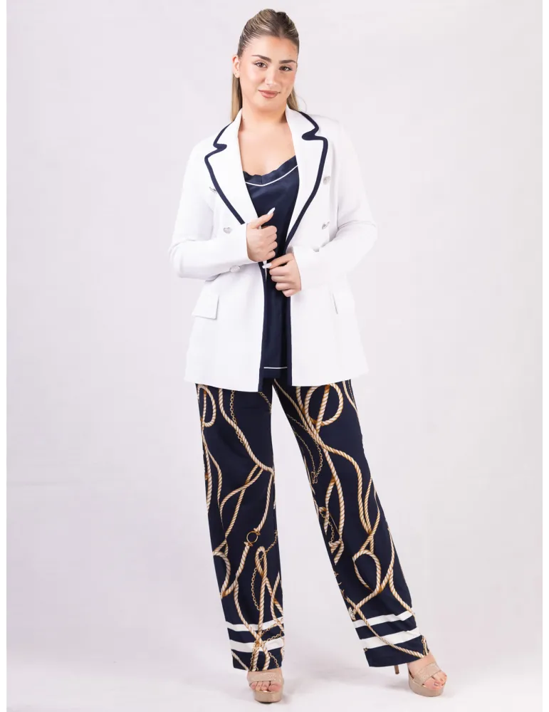 Piero Moretti Blue silk satin spaghetti strap top white piping